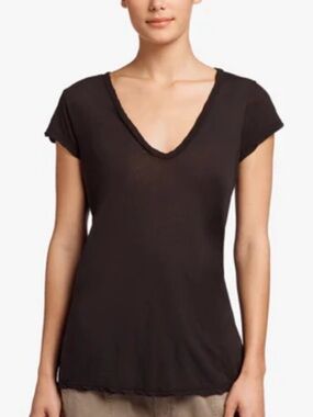JAMES PERSE | Black High Gauge Deep V-Neck Cotton Tee sz 1/US S